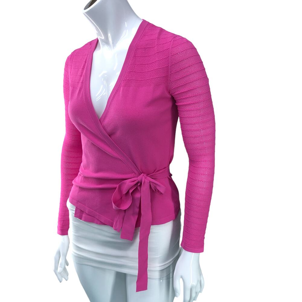 Diane Von Furstenberg DVF Womens Size XS Imelda Wrap Top Pink Mesh Barbiecore